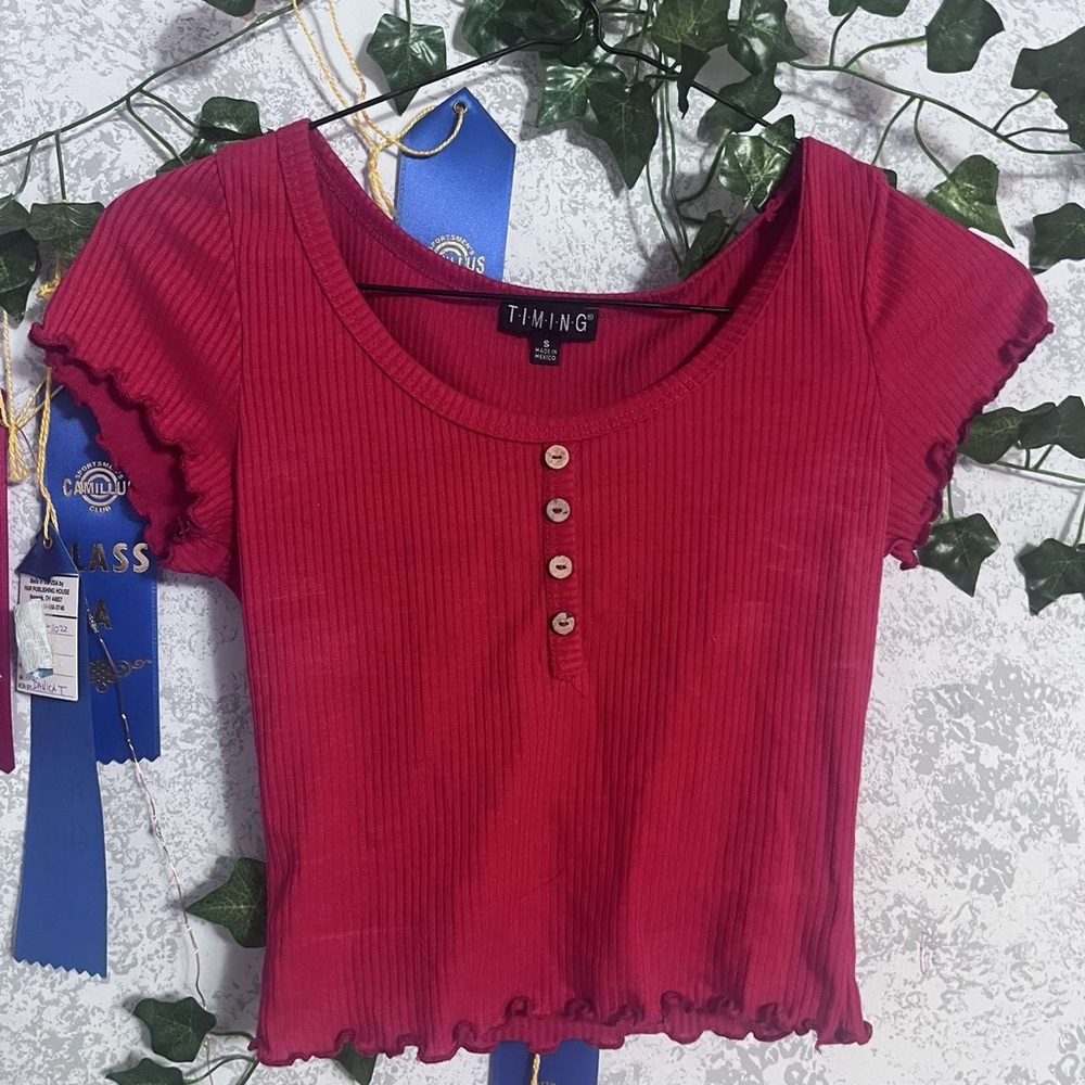 Timing Women's Red Ribbed Top